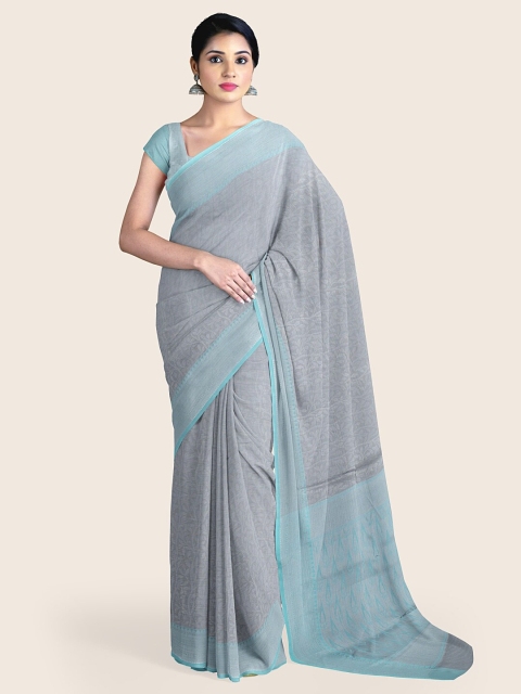 

Pothys Grey & Blue Ethnic Motifs Zari Art Silk Saree