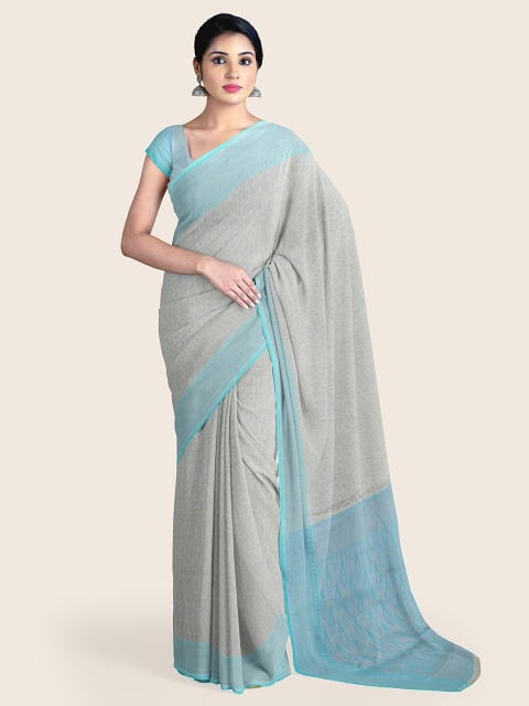 

Pothys Grey & Turquoise Blue Ethnic Motifs Art Silk Saree