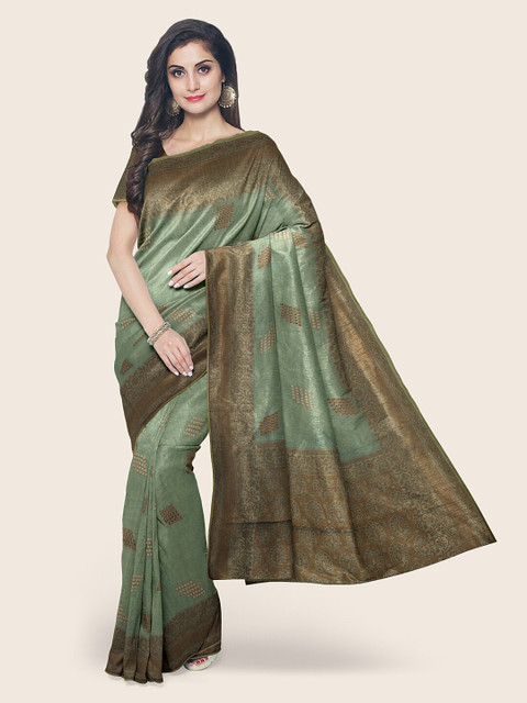 

Pothys Green & Copper-Toned Woven Design Tissue Saree