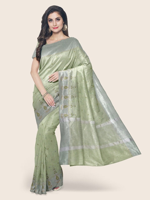 

Pothys Green & Silver-Coloured Ethnic Motifs Jute Cotton Saree