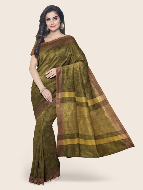 

Pothys Olive Green & Violet Printed Jute Cotton Saree