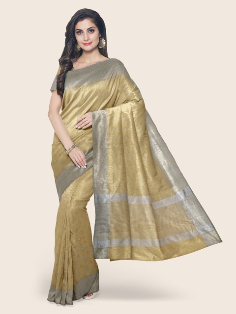 

Pothys Mustard & Silver-Toned Woven Design Zari Jute Cotton Saree