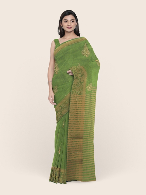

Pothys Green & Gold-Toned Woven Design Zari Jute Silk Saree