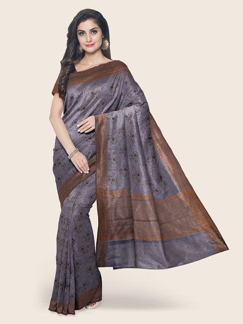 

Pothys Blue & Brown Ethnic Motifs Zari Tissue Saree