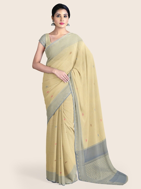 

Pothys Yellow & Grey Checked Zari Art Silk Saree
