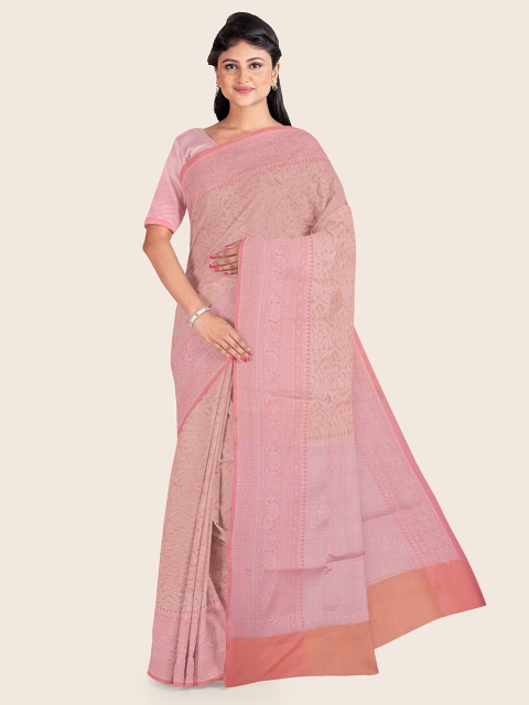 

Pothys Pink & Silver-Toned Woven Design Zari Art Silk Saree
