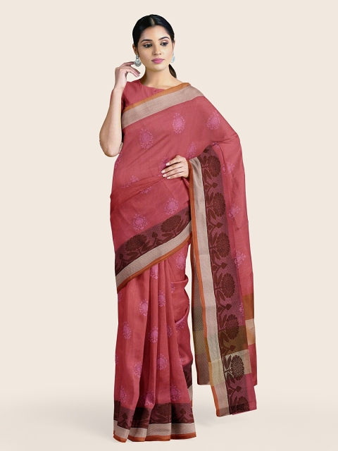 

Pothys Pink & Gold-Toned Ethnic Motifs Embroidered Saree