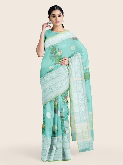 

Pothys Blue & White Floral Zari Saree