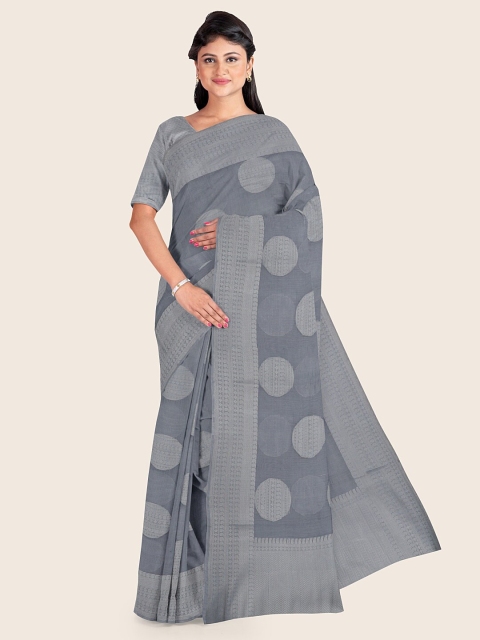 

Pothys Grey & Silver-Toned Woven Design Zari Saree