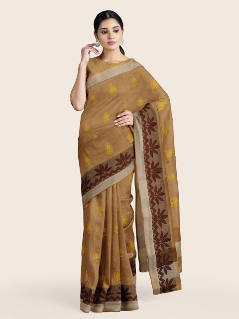 

Pothys Mustard Floral Zari Saree