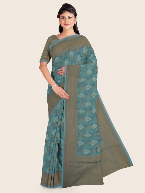 

Pothys Blue & Gold-Toned Woven Design Zari Tissue Saree