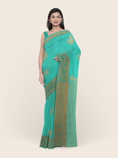 

Pothys Green & Golden Ethnic Motifs Jute Silk Saree