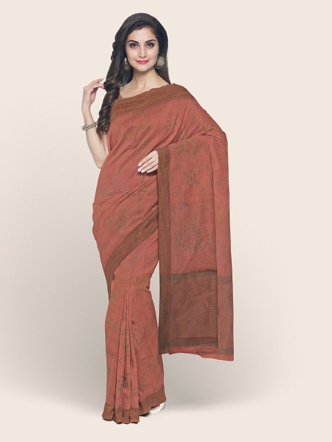 

Pothys Rust & Copper-Toned Floral Zari Tissue Saree