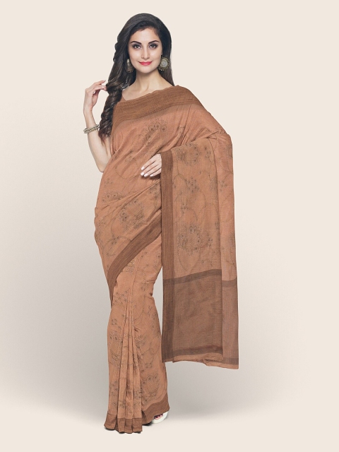 

Pothys Peach-Coloured & Brown Woven Design Tissue Saree