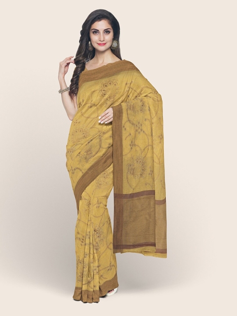 

Pothys Yellow & Brown Ethnic Motifs Tissue Saree