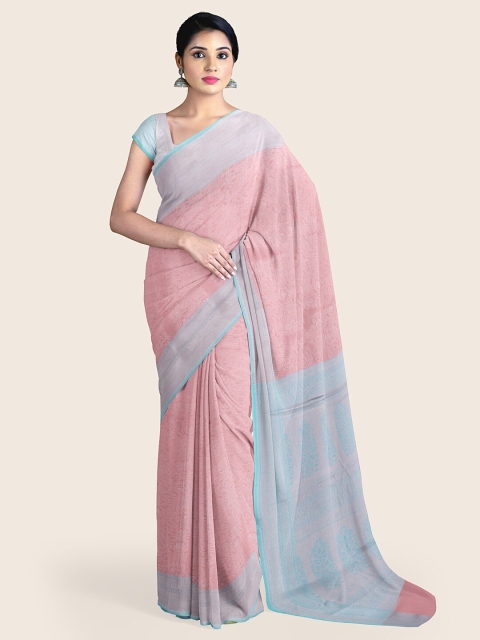 

Pothys Pink & Blue Woven Design Art Silk Saree