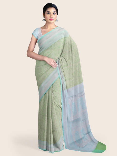 

Pothys Green & Silver-Toned Woven Design Zari Art Silk Saree