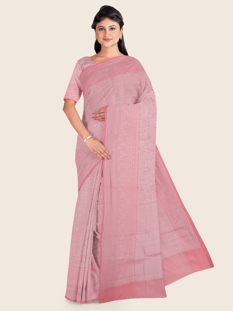

Pothys Pink & Silver-Toned Ethnic Motifs Art Silk Saree