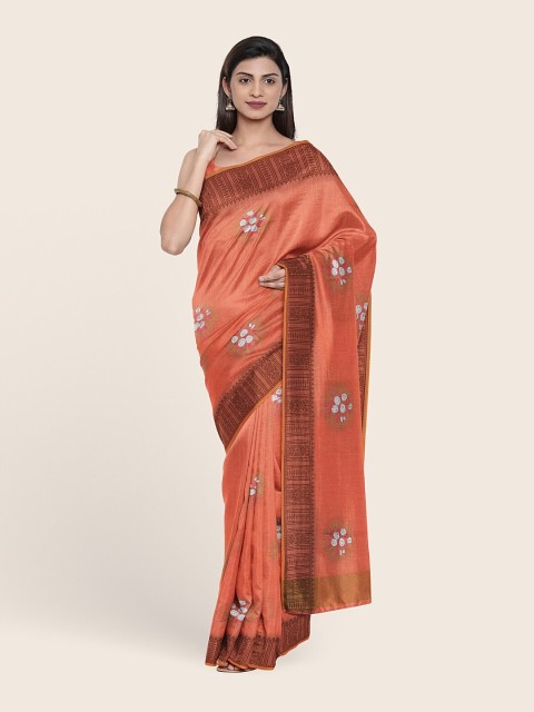 

Pothys Pink & Silver-Coloured Floral Cotton Blend Saree