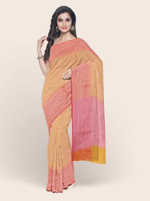 

Pothys Yellow & Pink Floral Art Silk Saree