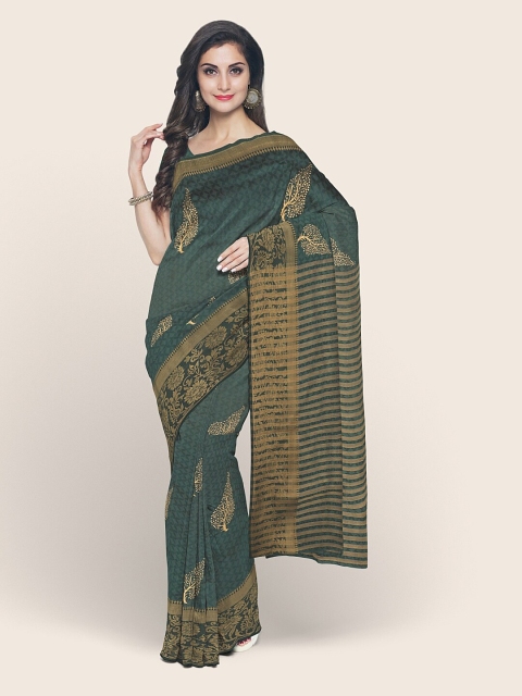 

Pothys Green & Copper-Toned Woven Design Zari Jute Silk Tussar Saree