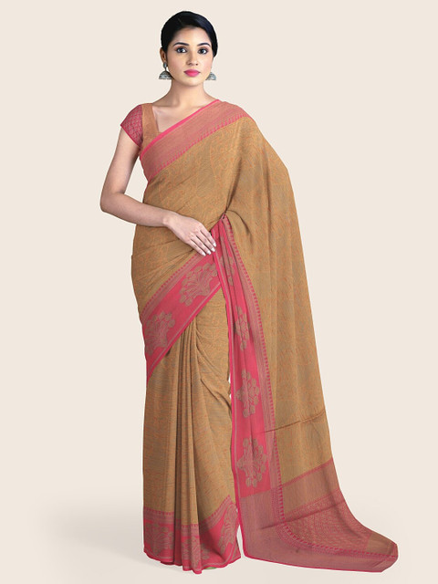 

Pothys Brown & Maroon Ethnic Motifs Art Silk Saree