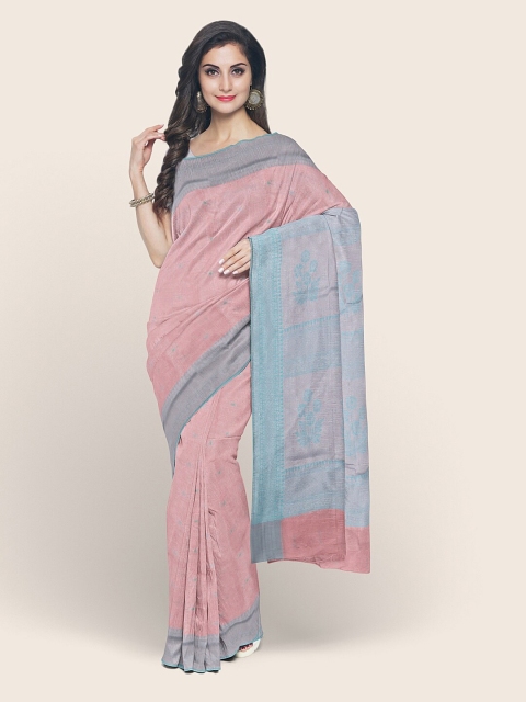 

Pothys Pink & Blue Floral Zari Art Silk Saree