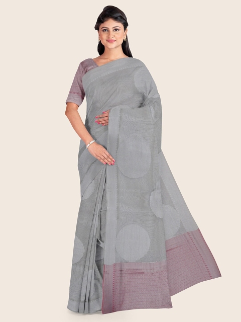 

Pothys Silver-Coloured Woven Design Zari Tissue Saree