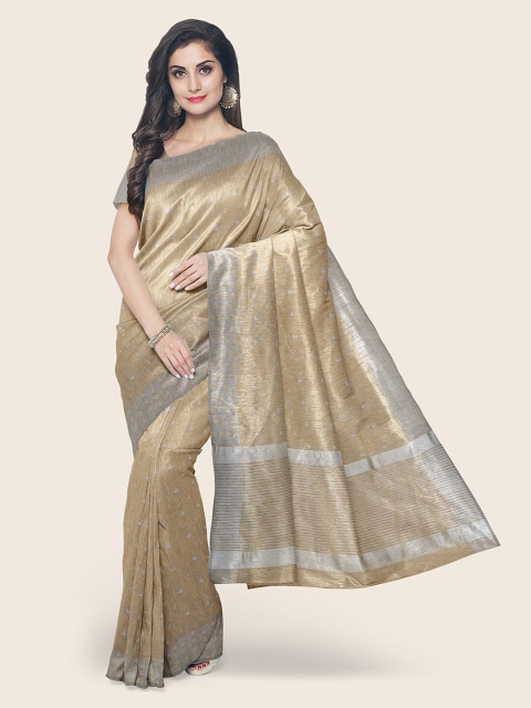 

Pothys Cream-Coloured & Silver-Toned Woven Design Zari Jute Cotton Saree
