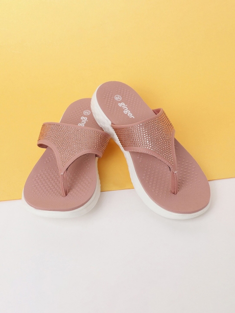 

Ginger by Lifestyle Women Peach-Coloured & White Thong Flip-Flops