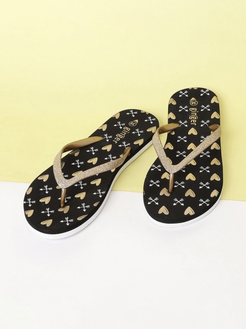 

Ginger by Lifestyle Women Black & Golden Printed Rubber Thong Flip-Flops