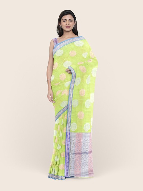 

Pothys Lime Green & Blue Woven Design Cotton Blend Saree
