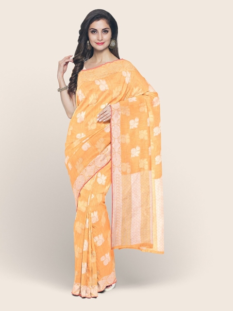 

Pothys Mustard & Silver-Toned Woven Design Zari Saree