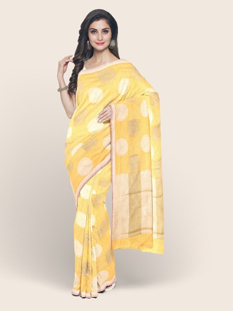 

Pothys Yellow & Gold-Toned Ethnic Motifs Zari Saree