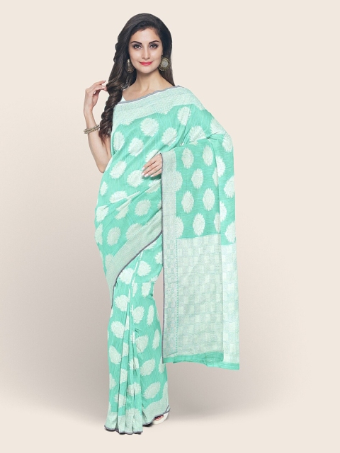 

Pothys Green & Silver-Toned Woven Design Zari Saree