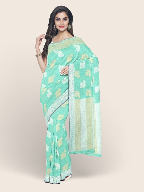 

Pothys Green & Silver-Toned Woven Design Zari Saree