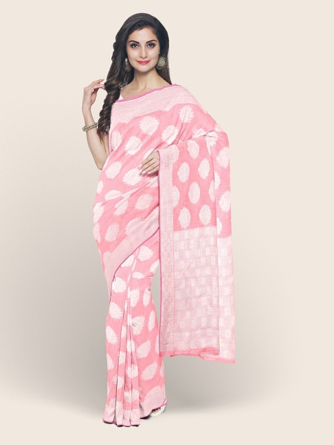 

Pothys Pink & Silver-Toned Woven Design Zari Saree