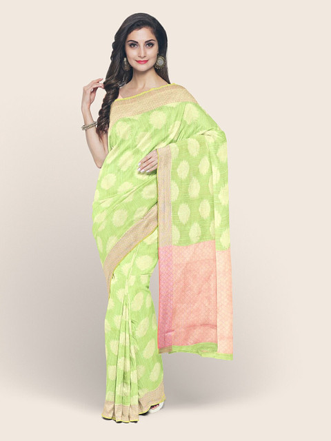

Pothys Green & Pink Woven Design Zari Saree