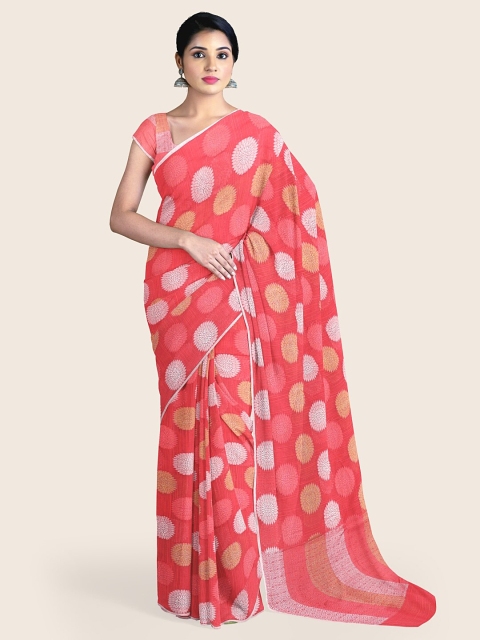 

Pothys Red & Silver-Toned Floral Zari Saree