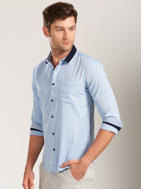 

Harvard Men Blue Self-Design Casual Shirt