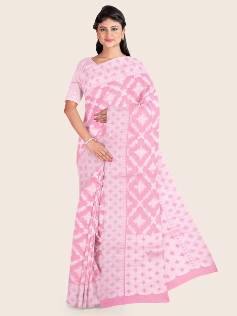 

Pothys Pink & Silver-Toned Floral Zari Tissue Saree