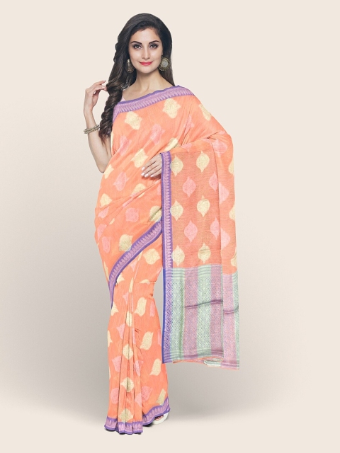 

Pothys Peach-Coloured & Silver-Toned Saree