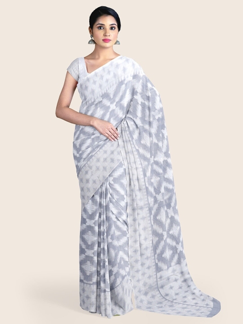 

Pothys Grey & Silver-Toned Woven Design Zari Tissue Saree