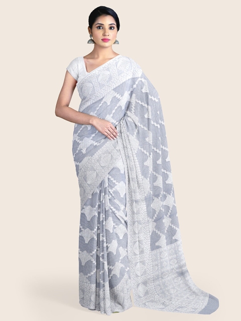 

Pothys Grey & Silver-Toned Woven Design Zari Tissue Saree