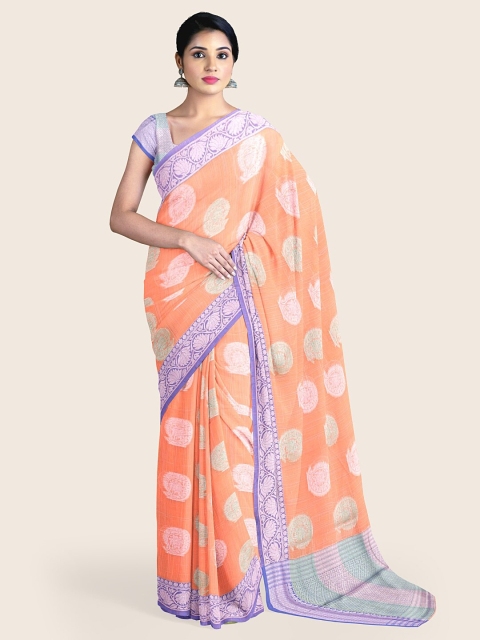 

Pothys Orange & Purple Woven Design Zari Saree