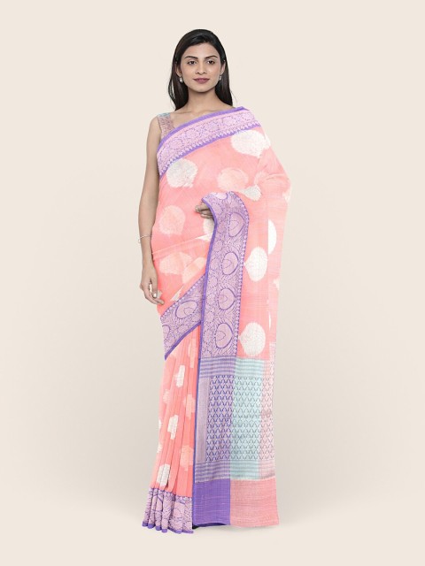 

Pothys Peach Woven Design Zari Border Saree