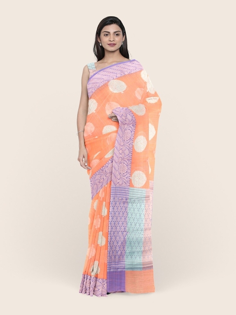 

Pothys Peach-Coloured & Purple Floral Saree