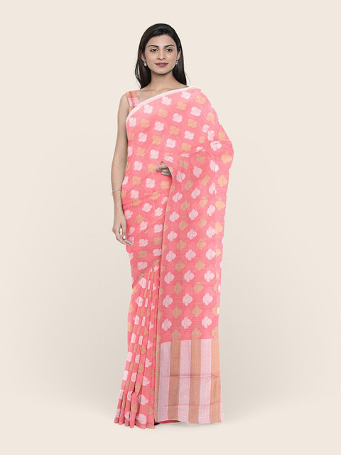 

Pothys Pink & Silver-Toned Ethnic Motifs Zari Saree