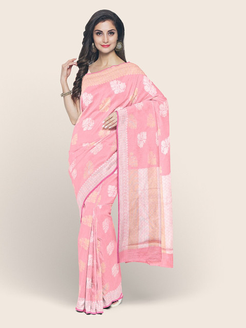 

Pothys Pink & Silver-Coloured Ethnic Motifs Cotton Blend Saree