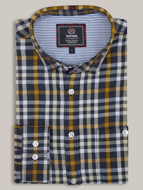 

Harvard Navy & Yellow Checked Indigo Casual Shirt, Navy blue